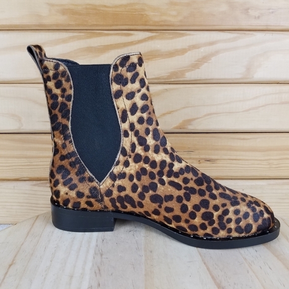 Rebecca Minkoff 7 US Sabeen Too Chelsea Boots Leopard Print Cow Fur Booties NEW - Picture 6 of 12